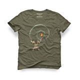 Tarrzz Bilgeliğin Evreni  Tasarım Tişört Sanatsal Baskılı Tişört %100 Pamuklu Haki Yeşili Bisiklet Yaka Kısa Kollu Tasarım Tshirt