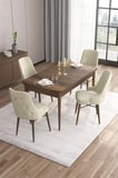 Are Serisi 80x132 Açılabilir Mdf Barok Ahşap Desenli Masa Takımı Ve 4 Krem Sandalye