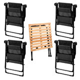 4 Adet Katlanır Kamp Sandalyesi ve Masa Seti - Rest - Siyah - 130 KG Taşıma