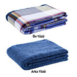 Peluş Polar Televizyon Battaniyesi - Mavi Ekose - TV Battaniye - Acil Durum Battaniyesi - 200*180cm