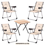 4 Adet Katlanır Kamp Sandalyesi ve Masa Seti - Rock - Kapadokya - Bardaklıklı - 140 KG