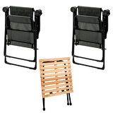 2 Adet Katlanır Kamp Sandalyesi ve Masa Seti - Rest - Taşıma Çantalı - Haki - 130 KG Taşıma