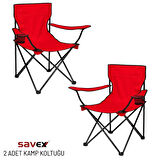 2 Adet Katlanır Kamp Sandalyesi - Piknik Plaj Sandalyesi - (DY.001) - Kırmızı - Taşıma Çantalı
