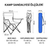 2 Adet Katlanır Kamp Sandalyesi - Piknik Plaj Sandalyesi - (DY.001) - Mavi - Taşıma Çantalı