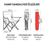 4 Adet Katlanır Kamp Sandalyesi - Piknik Plaj Sandalyesi - (DY.001) - Kırmızı - Taşıma Çantalı
