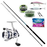 Okuma ARIA-C4000a Painting Silver 1BB Olta Makinesi-Okuma G-Power Spin 9' 270cm 7-35 gr 2 Parça Spin Kamışı-Kendo Seabass Minnow 12.5cm 21g Floating Suni Yem-Hansen Pilgrim 8.9cm 28g Kaşık