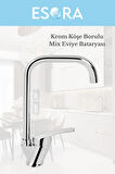 Köşe Borulu Modern Krom Kaplama Çift Fonksiyonlu Mutfak Eviye Bataryası