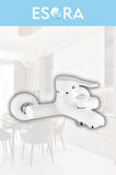 Krom Dubai Robot Duş Seti , Beyaz Delta Eviye , Lavabo , Banyo Bataryası 4’lü Set