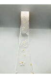 10 Metre 40 mm Organze Kurdele Dekoratif Desenli Süsleme Hediye Paketi Kurdele
