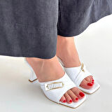 Sief Beyaz Rugan Topuklu Terlik