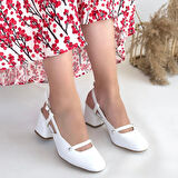 Jecci Beyaz Cilt Topuklu Ayakkabı