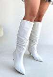 Zelya Beyaz Cilt Topuklu Çizme