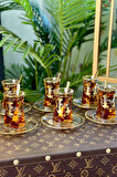H Desen Gold 6'lı Çay Seti