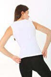 Kadın Sıfır Kol Fitilli T-Shirt Bluz Body Atlet Beyaz