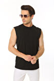 Erkek Tank Sıfır Kol Pamuk T-Shirt Siyah