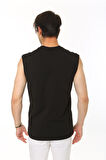 Erkek Tank Sıfır Kol Pamuk T-Shirt Siyah