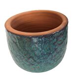 ÖZEL YAPIM BORDO TURKUAZ RENK EL YAPIMI TOPRAK SAKSI - 15*15 CM