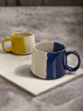 Seramik El işlemesi 2'li Sarı-Lacivert Büyük Boy Mug Kupa Kahve Fincanı
