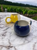 Seramik El işlemesi 2'li Sarı-Lacivert Ece Büyük Boy Mug Kupa Kahve Fincanı
