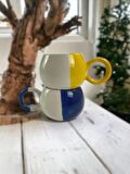 Seramik El işlemesi 2'li Sarı-Lacivert Ece Büyük Boy Mug Kupa Kahve Fincanı