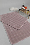Modern Bubble Yıkanabilir Kaymaz Peluş Banyo Paspası Halısı 2'li Klozet Takımı 50x80-50x40cm Pembe