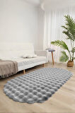 Bubble Oval Yumuşak Peluş Kaymaz Salon Oturma Odası Balkon Halısı Yolluk Gri