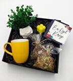 Sarı Kupa & Baykuş Temalı Saksı & Ada Çayı & Ihlamur & Bubble Mum Hediye Seti