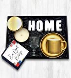 Gold Fincan & Kahve Yanı Su Bardağı & Gold Metal Kutulu Mum & Home Biblo Hediye Seti