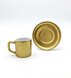 Gold Fincan & Kahve Yanı Su Bardağı & Gold Metal Kutulu Mum & Home Biblo Hediye Seti