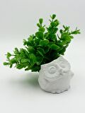 Kişiye Özel Haki Kupa & Yapay Baykuş Saksı & Bambu Kapaklı Kavanozda Ihlamur & Bubble Mum & Kurabiye Hediye Seti