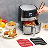 BUFFER Renkli Isıya Dayanıklı Yıkanılabilir Silikon Fırın Ve Airfryer Kare Pişirme Matı 21,5 Cm (KIRMIZI)