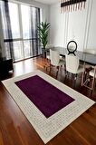 Bej-Mürdüm Pvc Deri Kaymaz Taban Modern Salon Saçaksız Halı B1326-2