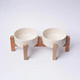 Paws Mamas Ahşap Standlı 2li Yüksek 14cm Beyaz