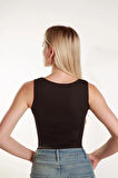 ,Kadın Crop Kare Yaka Fitilli Askılı Basic Top Büstiyer Atlet Bluz