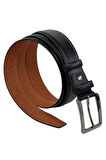 3.5 cm. Klasik Hakiki Deri Dikişli Model Düz Renk Erkek Kemer Siyah