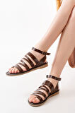 ASFSTORE 205-041 Koyu Kahve Ortopedik Hakiki Deri Kadın Sandalet