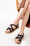 ASFSTORE 402 Siyah Hasır Kadın Sandalet
