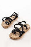 ASFSTORE 402 Siyah Hasır Kadın Sandalet