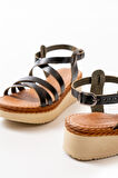 ASFSTORE 730-153 Siyah Ortopedik Hakiki Deri Dolgu Kadın Sandalet