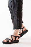 ASFSTORE 841-841 Siyah Lastikli Günlük Kadın Sandalet