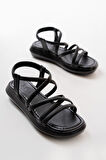 ASFSTORE 841-841 Siyah Lastikli Günlük Kadın Sandalet