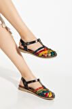 ASFSTORE 205-02 Siyah Multi Ortopedik Hakiki Deri Kadın Sandalet
