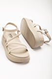 ASFSTORE 24422-844 Bej Dolgu Topuk Kadın Sandalet