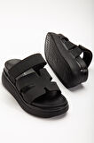 ASFSTORE 24422-HERMES Siyah Dolgu Topuk Kadın Sandalet
