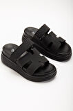 ASFSTORE 24422-HERMES Siyah Dolgu Topuk Kadın Sandalet