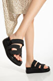 ASFSTORE 24422-HERMES Siyah Dolgu Topuk Kadın Sandalet