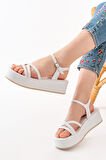 ASFSTORE 861-1016 Beyaz Dolgu Kadın Sandalet