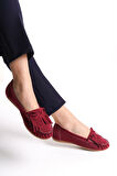 ASFSTORE PS-100 Bordo Süet Püsküllü Günlük Kadın Babet