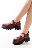 ASFSTORE 745-771 Bordo Rugan Kadın Günlük Yüksek Tabanlı Loafer Ayakkabı