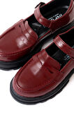 ASFSTORE 745-771 Bordo Rugan Kadın Günlük Yüksek Tabanlı Loafer Ayakkabı